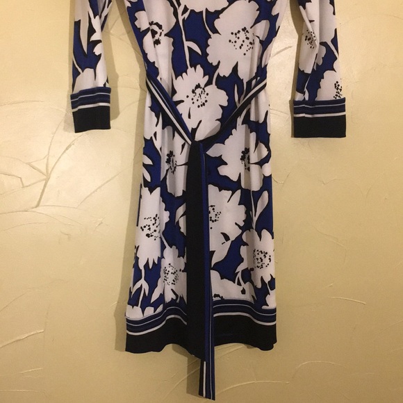 NY&CO dress floral 3/4 sleeve tie belt blue aline XS - Picture 11 of 14